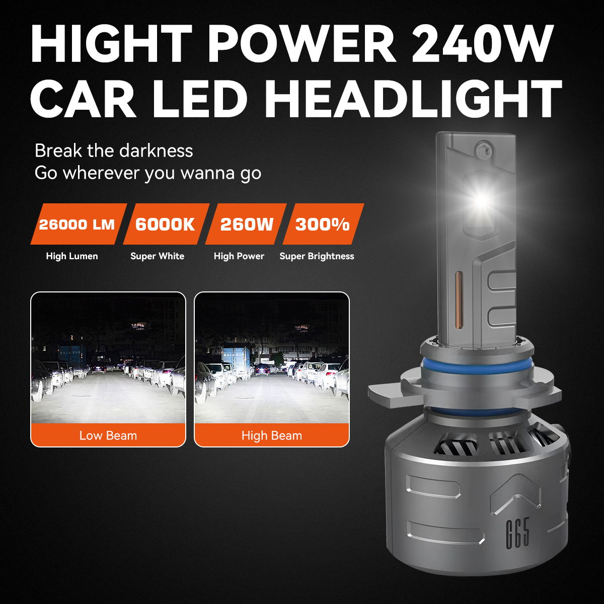 Dark Crystal 9005 LED Headlight Bulbs – 260W 26000 LM for Enhanced Visibility